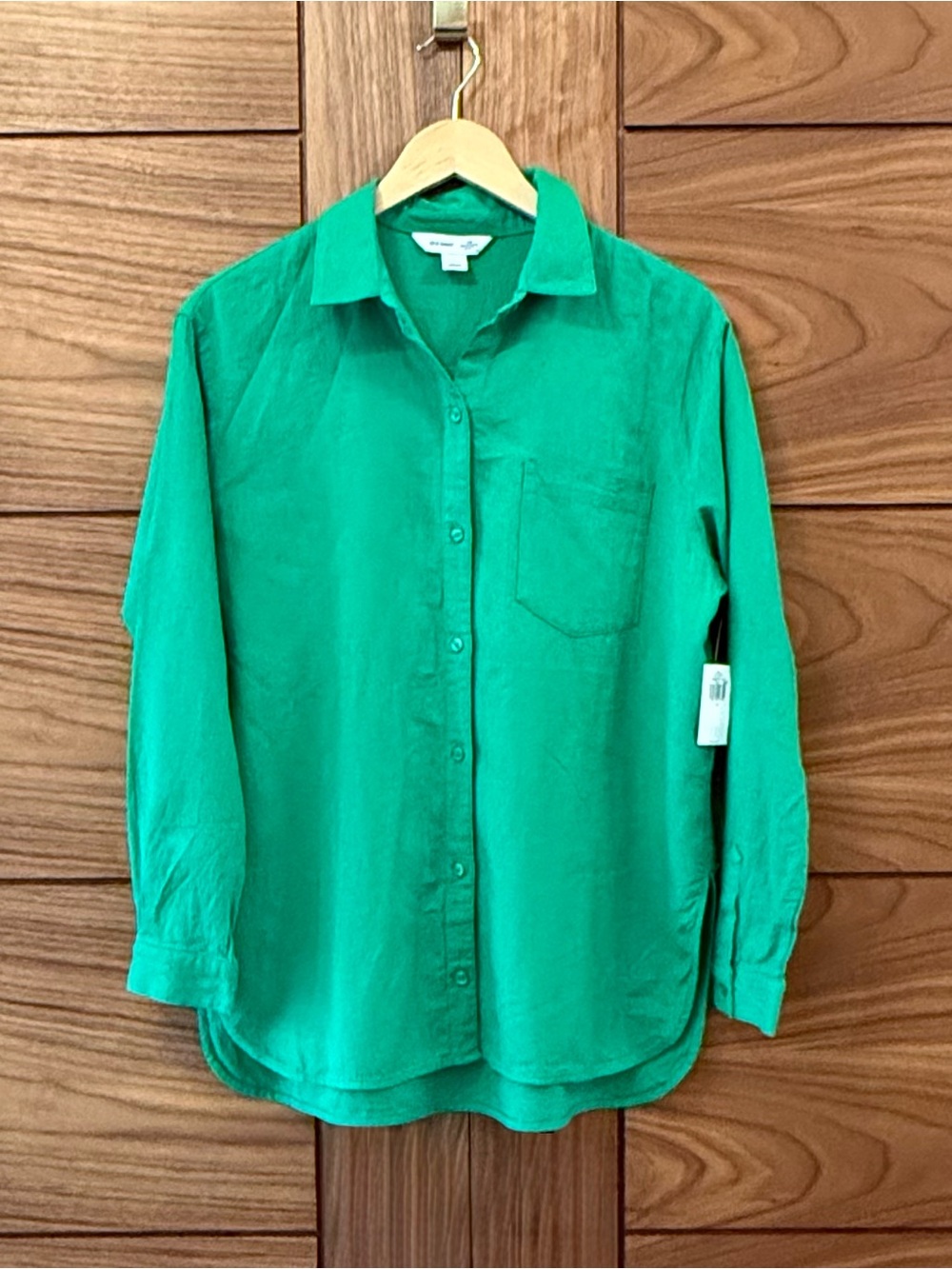 Old Navy NWT Linen Blend Green Boyfriend Fit Shirt Long Sleeve - Sz S